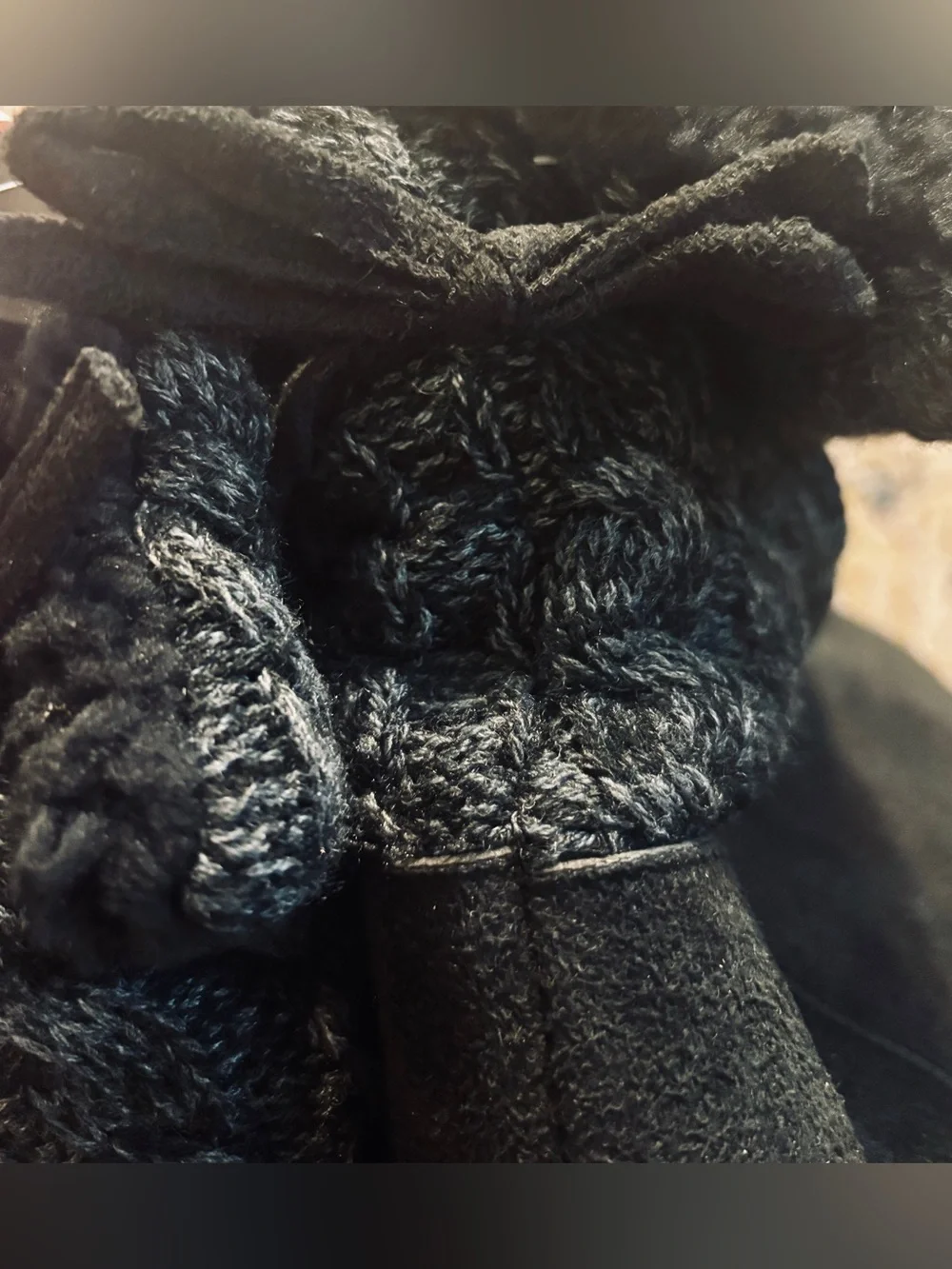 Muk Luks Black Knit Bow Mid-Calf Fold-Over Boots